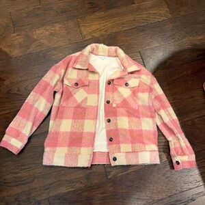 Plaid Pink and Cream Shacket THML